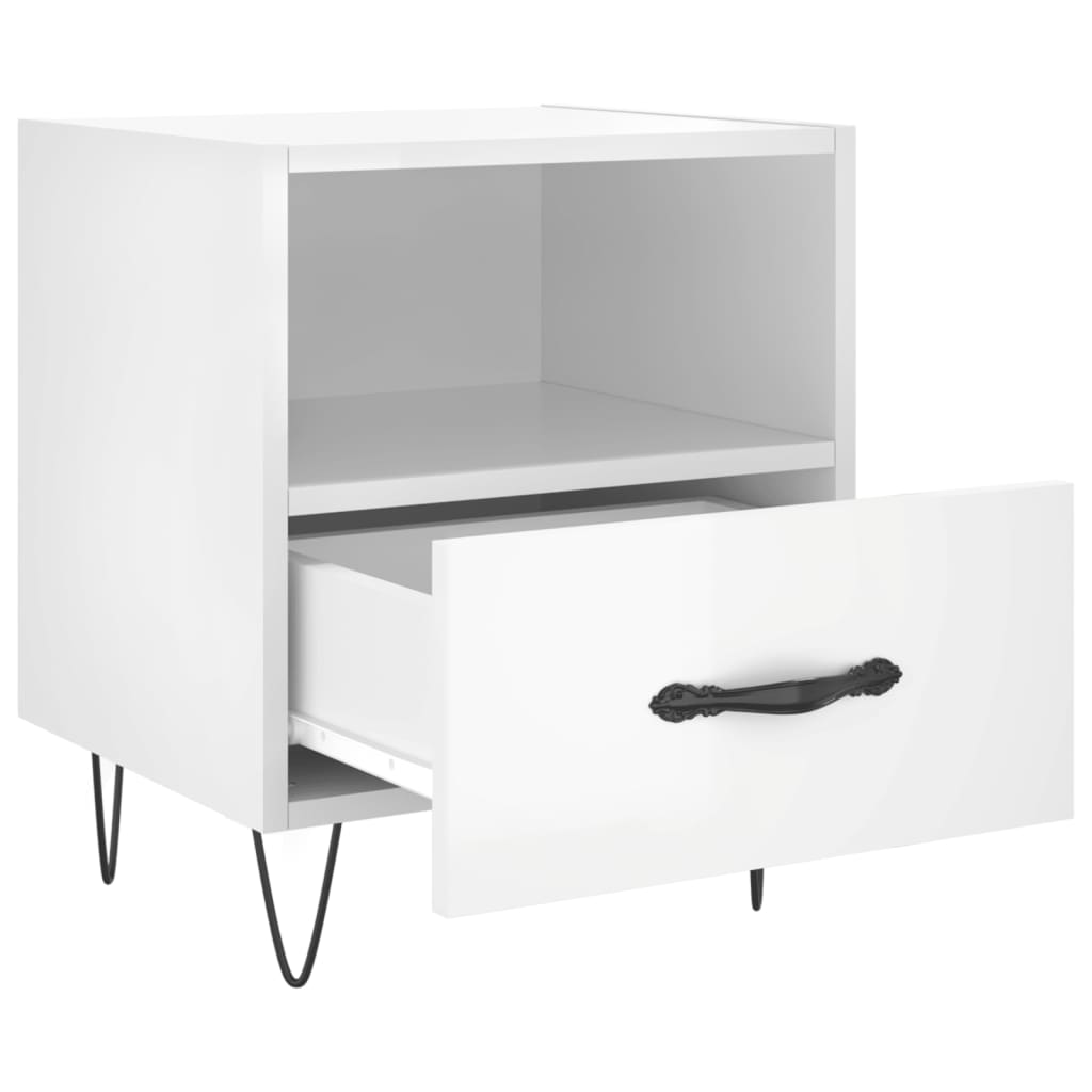 Comodini 2 Pz Bianco Lucido 40x35x47,5 Cm In Legno Multistrato
