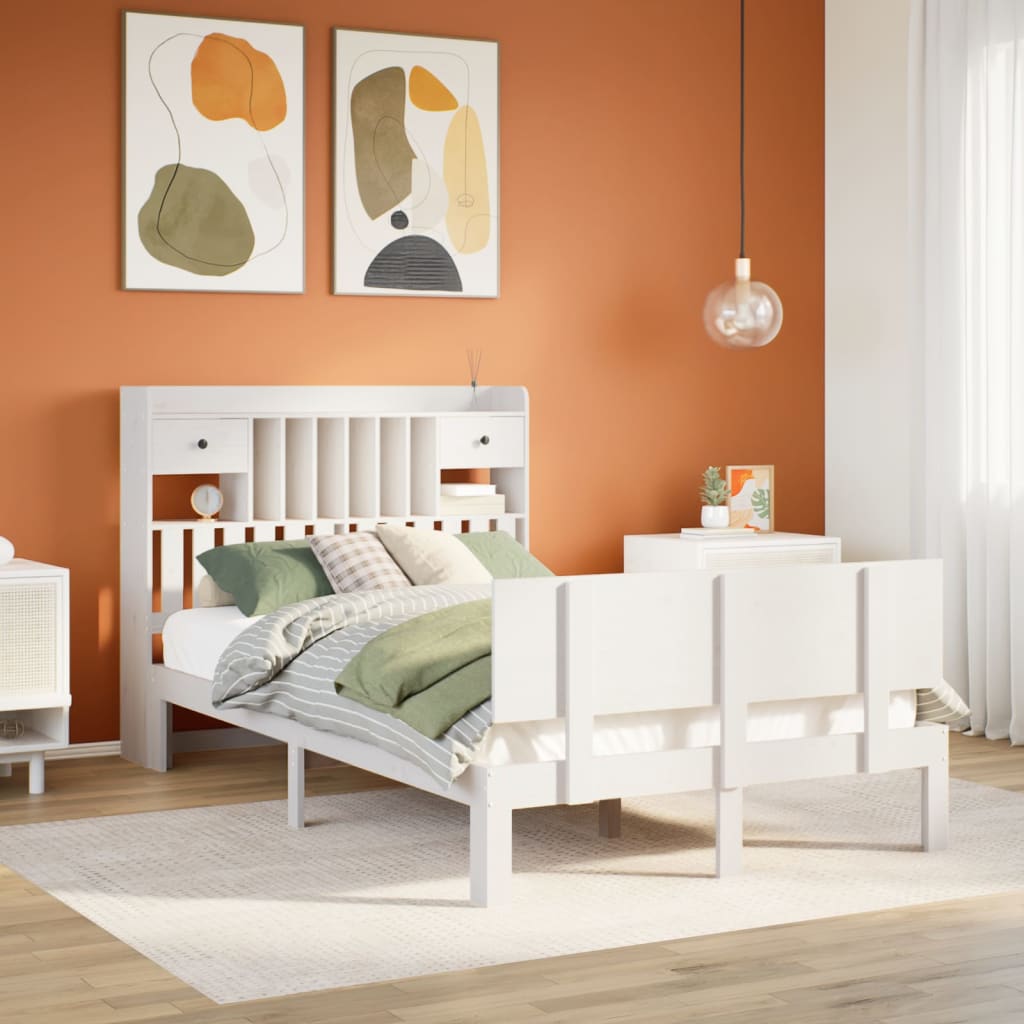 Letto Libreria Senza Materasso Bianco 135x190 Cm Legno Di Pino