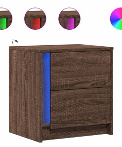 Comodini Con Luci Led 2pz Rovere Marrone In Legno Multistrato