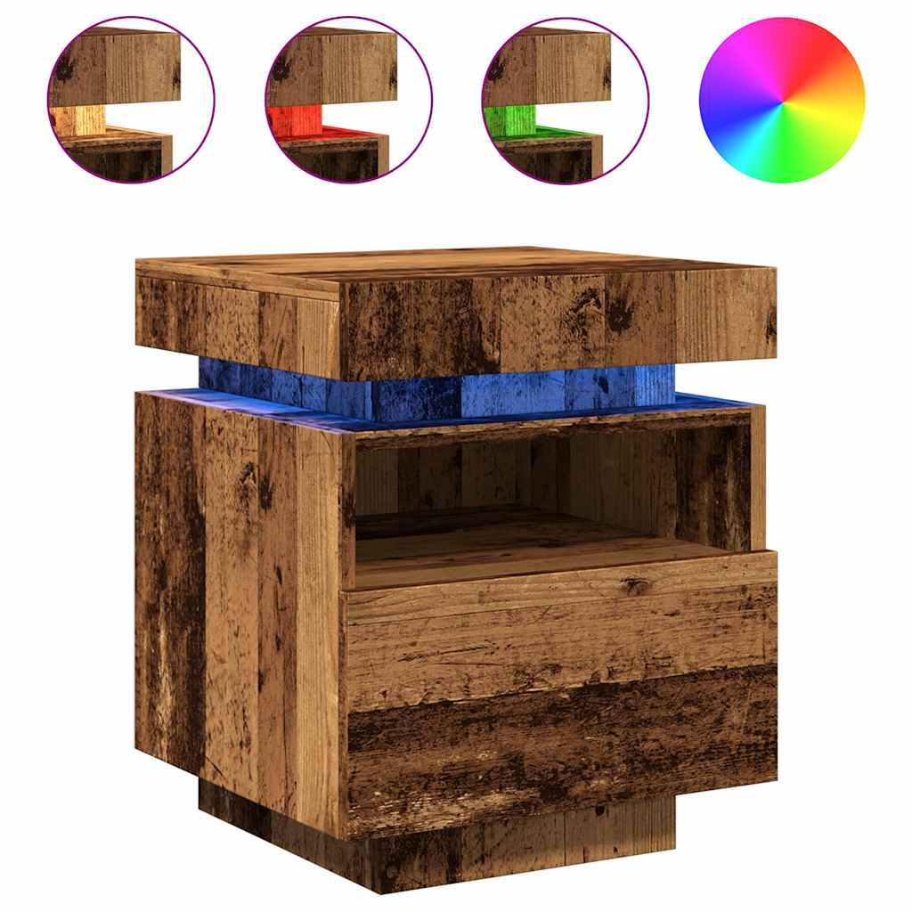 Comodini Con Luci Led 2pz Legno Antico 40x39x48,5 cm