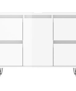 Armadietto Bagno Bianco Lucido 80x33x60cm In Legno Multistrato