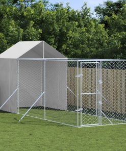 Cuccia Cani Da Esterno Tetto Argento 2x6x2,5 M Acciaio Zincato