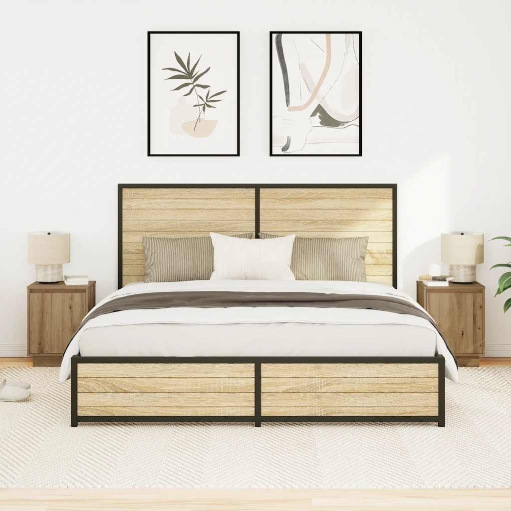 Comodini Con Luci A Led 2 Pz Rovere Artigianale 38x34x50 cm