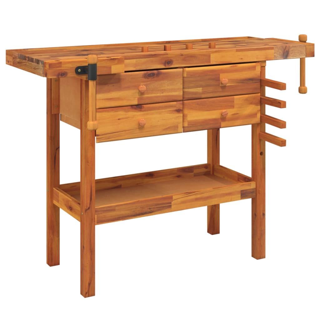 Banco Lavoro Cassetti E Morse 124x52x83cm Legno Massello Acacia - Image 2