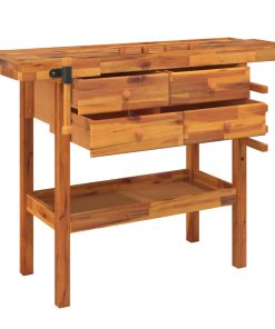 Banco Lavoro Cassetti E Morse 124x52x83cm Legno Massello Acacia