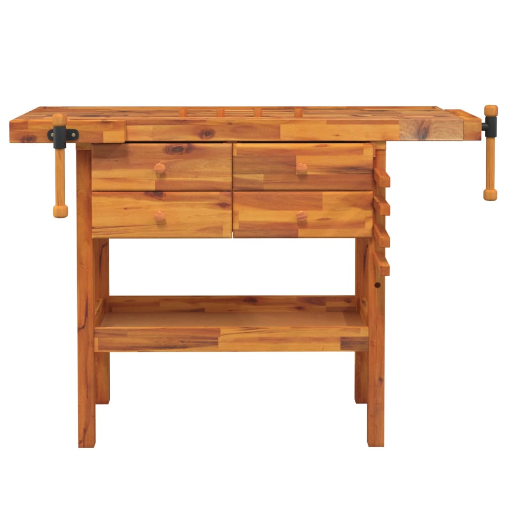 Banco Lavoro Cassetti E Morse 124x52x83cm Legno Massello Acacia - Image 4