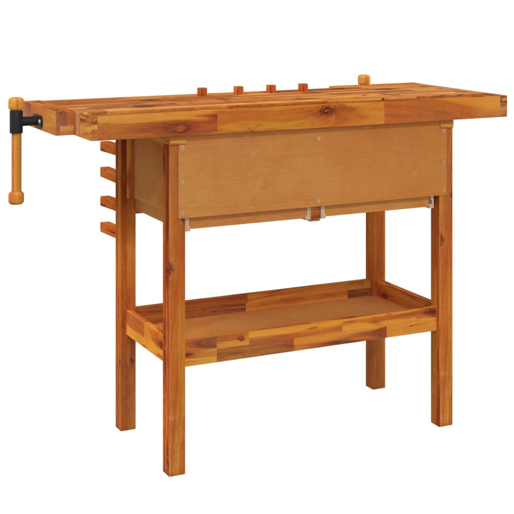 Banco Lavoro Cassetti E Morse 124x52x83cm Legno Massello Acacia - Image 6
