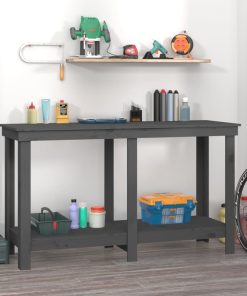 Banco Da Lavoro Grigio 140x50x80 Cm In Legno Massello Di Pino