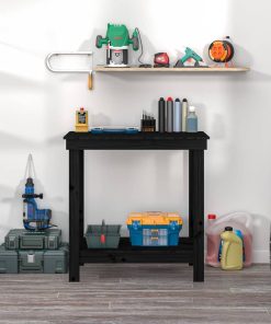 Banco Da Lavoro Nero 80x50x80 Cm In Legno Massello Di Pino