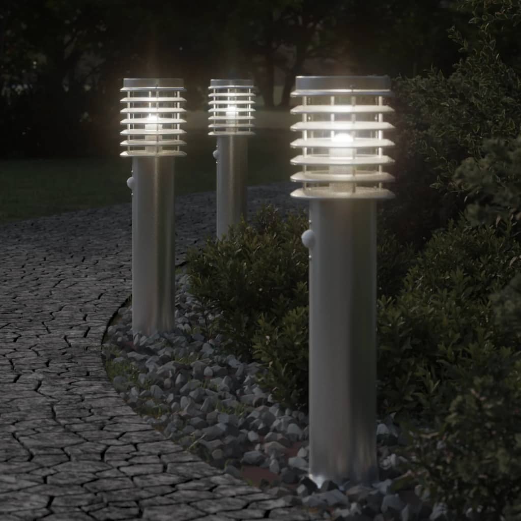Lampade Da Terra Per Esterni Sensore 3 Pz Argento 60 Cm Acciaio - Image 5