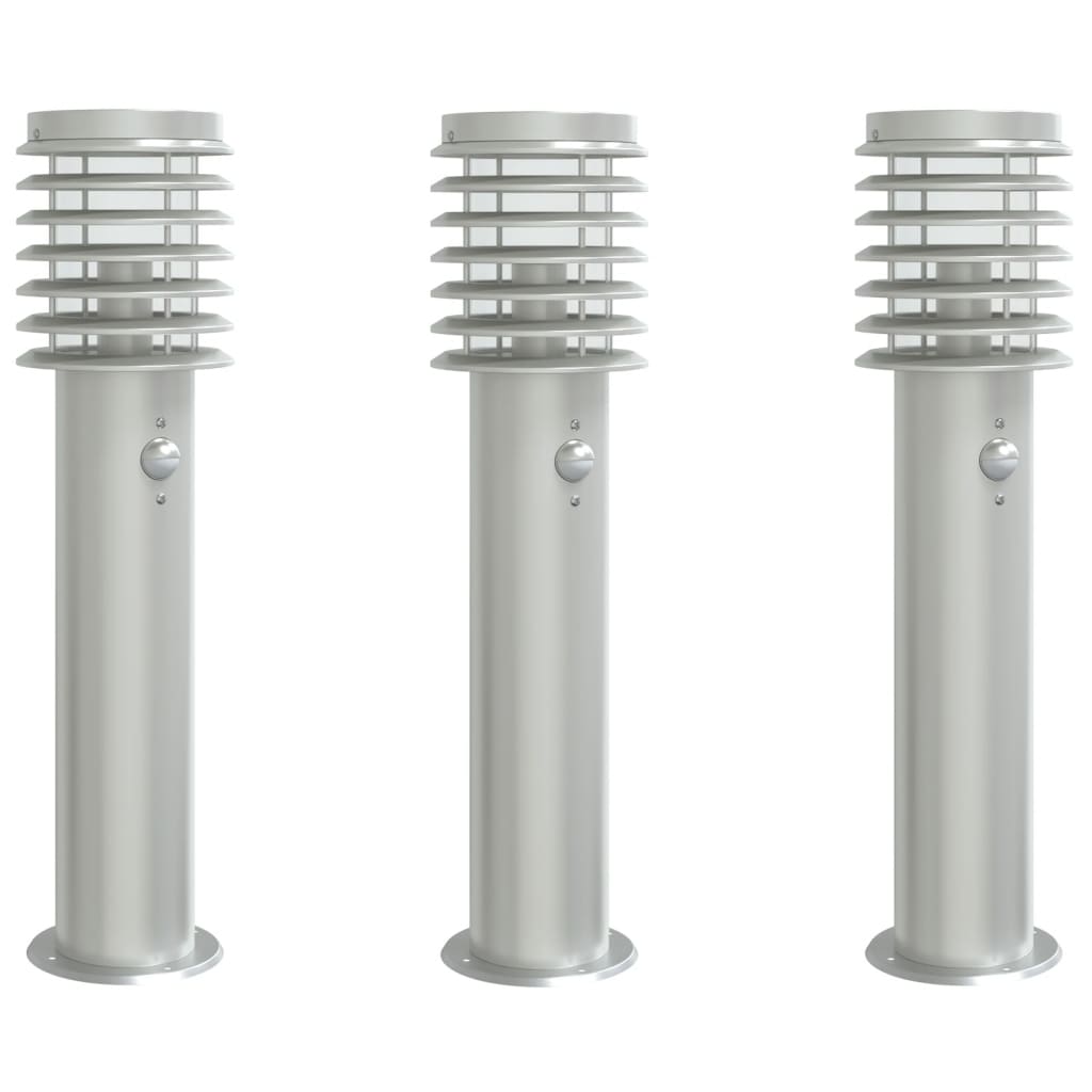 Lampade Da Terra Per Esterni Sensore 3 Pz Argento 60 Cm Acciaio - Image 4