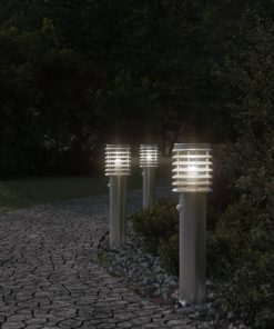 Lampade Da Terra Per Esterni Sensore 3 Pz Argento 60 Cm Acciaio