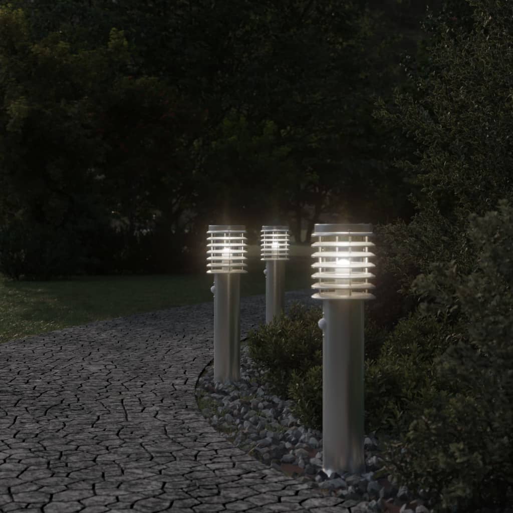 Lampade Da Terra Per Esterni Sensore 3 Pz Argento 60 Cm Acciaio