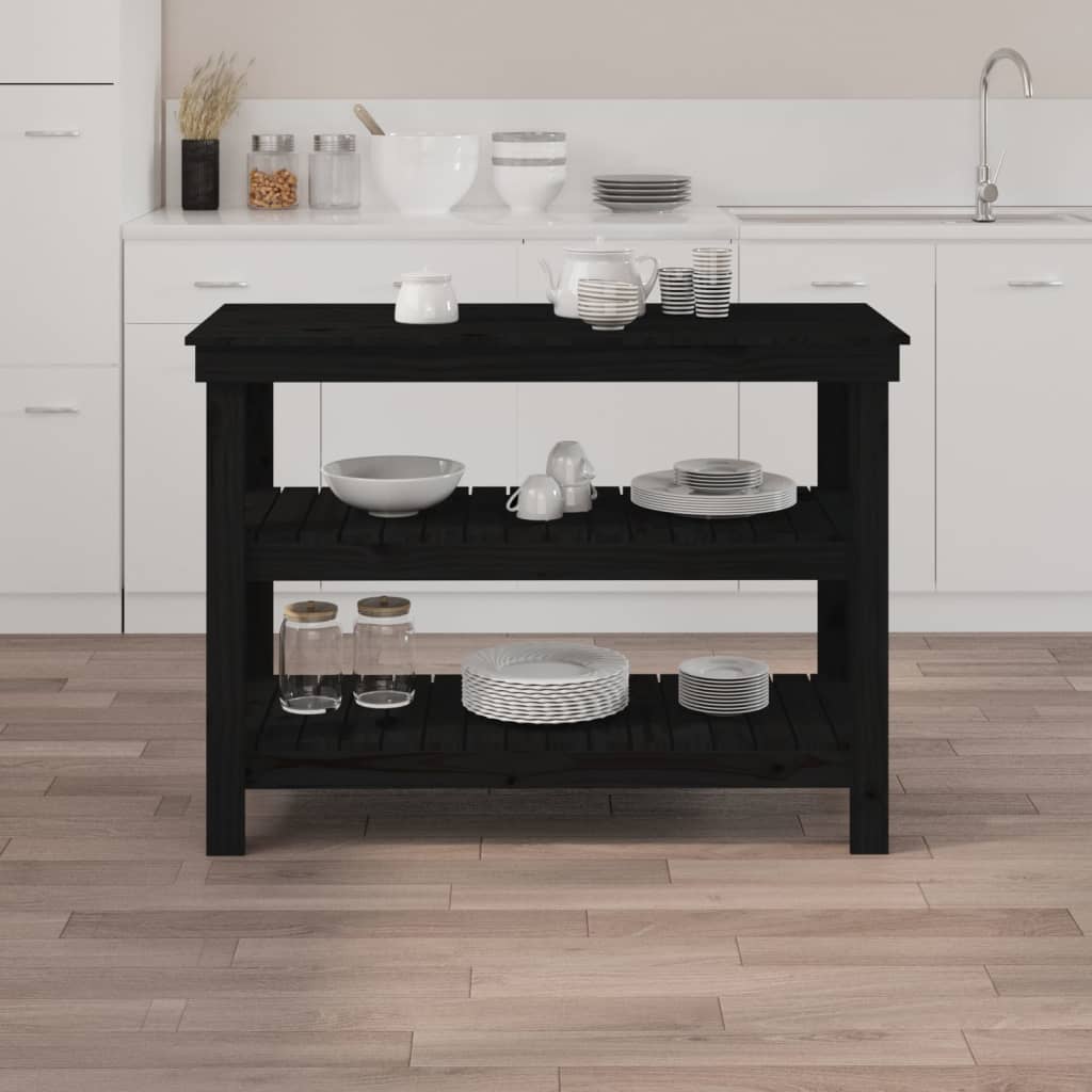 Banco Da Lavoro Nero 110,5x50x80 Cm In Legno Massello Di Pino