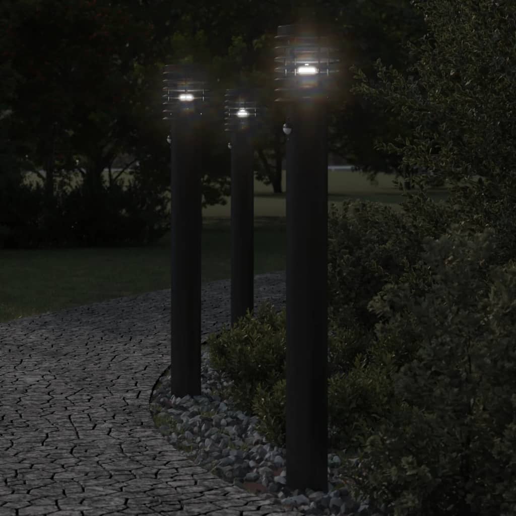 Lampade Da Terra Per Esterni Sensore Nere 3 Pz 110 Cm Acciaio - Image 2