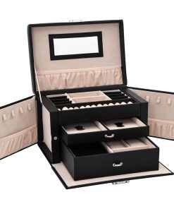 Portagioie A 3 Strati Con Specchio Bloccabile Nero 26x18x17,5cm