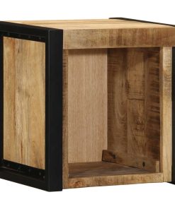 Comodino 40x35x40 Cm In Legno Grezzo Massello Di Mango