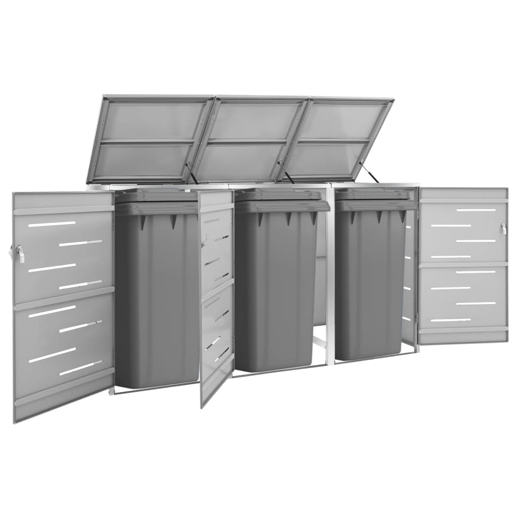 Copribidone Per Spazzatura Triplo 207x77,5x112,5cm Acciaio Inox