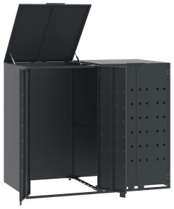 Copribidone Con Ruote 2 Bidoni Antracite 138x79x117cm Acciaio