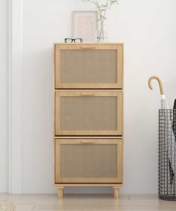 Scarpiera Marrone 52x25x115 Legno Multistrato E Rattan Naturale