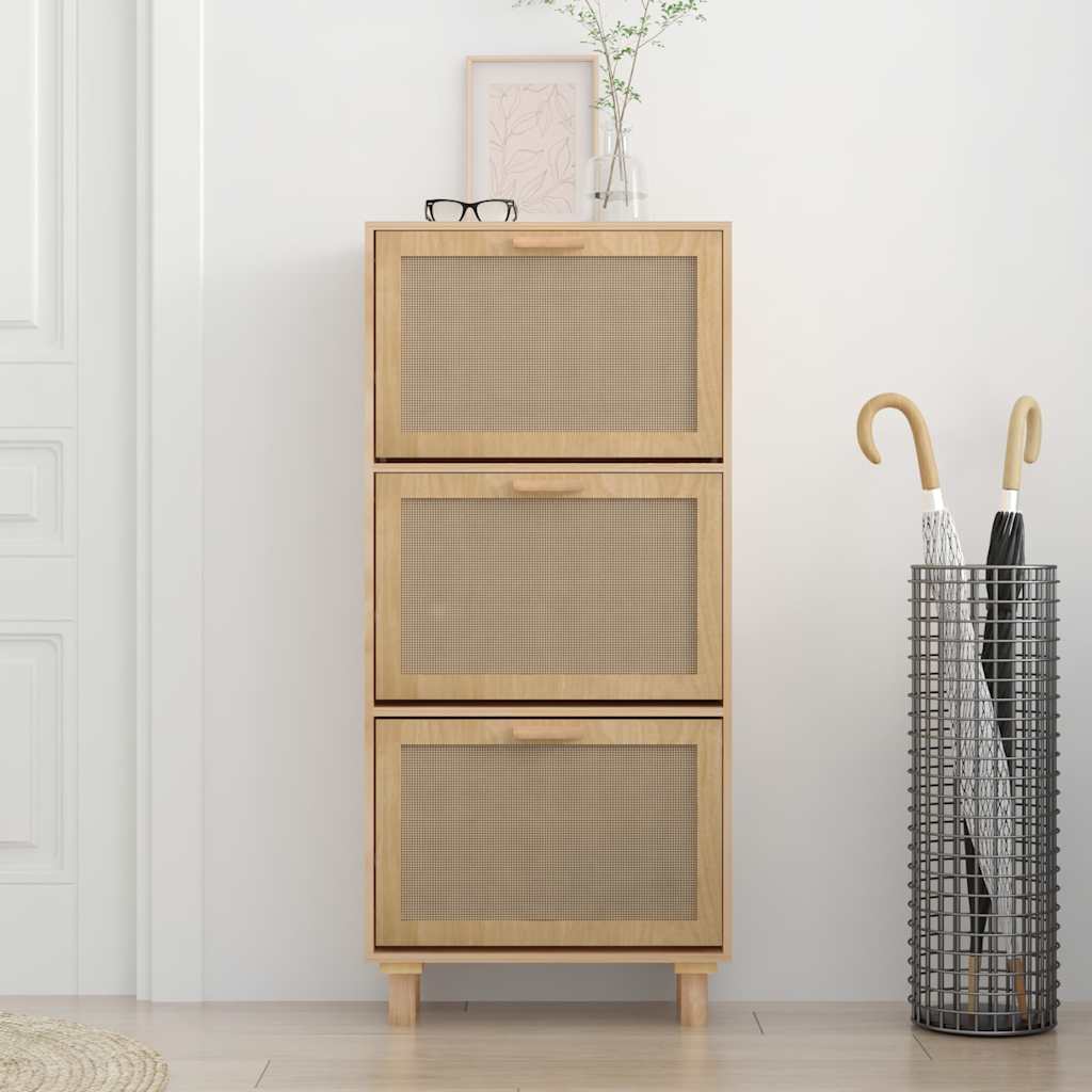 Scarpiera Marrone 52x25x115 Legno Multistrato E Rattan Naturale