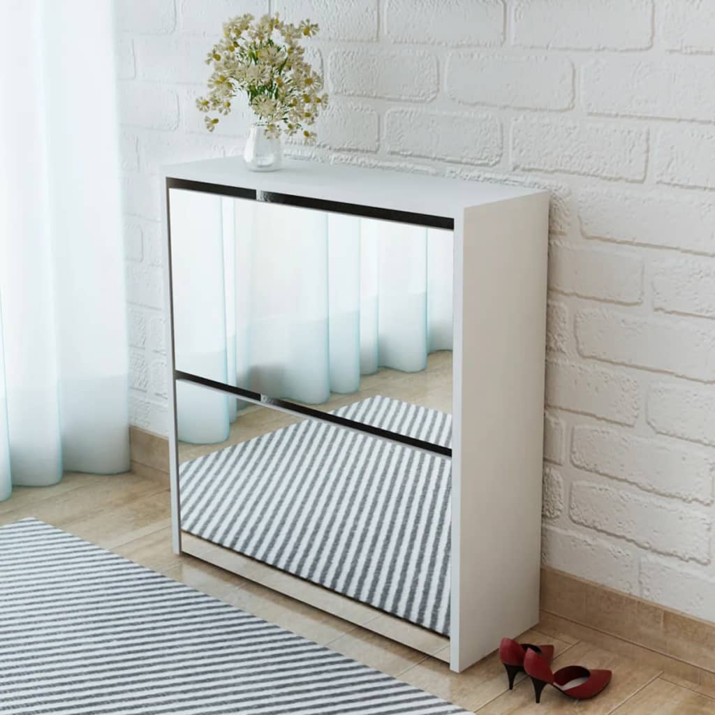 Scarpiera Con 2 Ripiani E Specchio Bianco 63x17x67 cm - Image 3