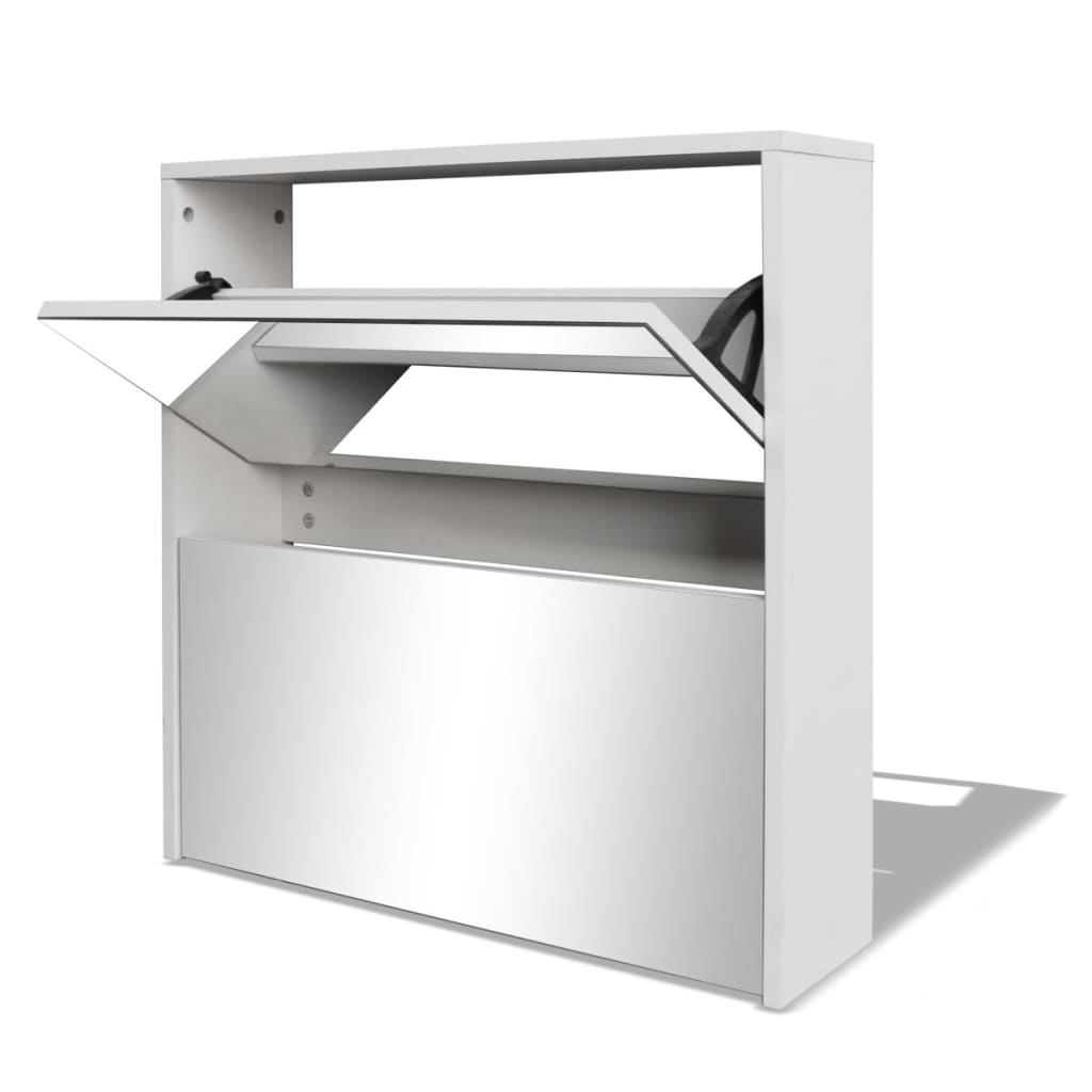 Scarpiera Con 2 Ripiani E Specchio Bianco 63x17x67 cm