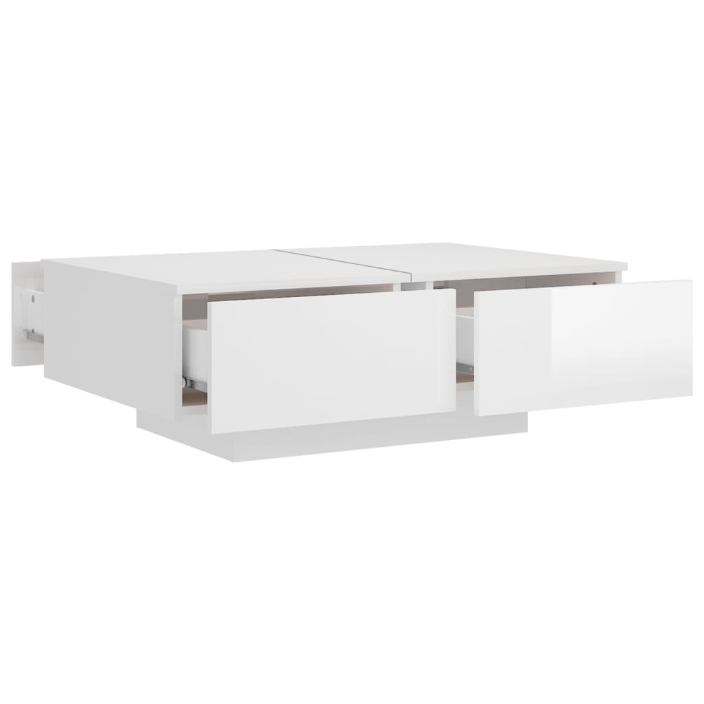 Tavolino Salotto Bianco Lucido 90x60x31 Cm In Legno Multistrato