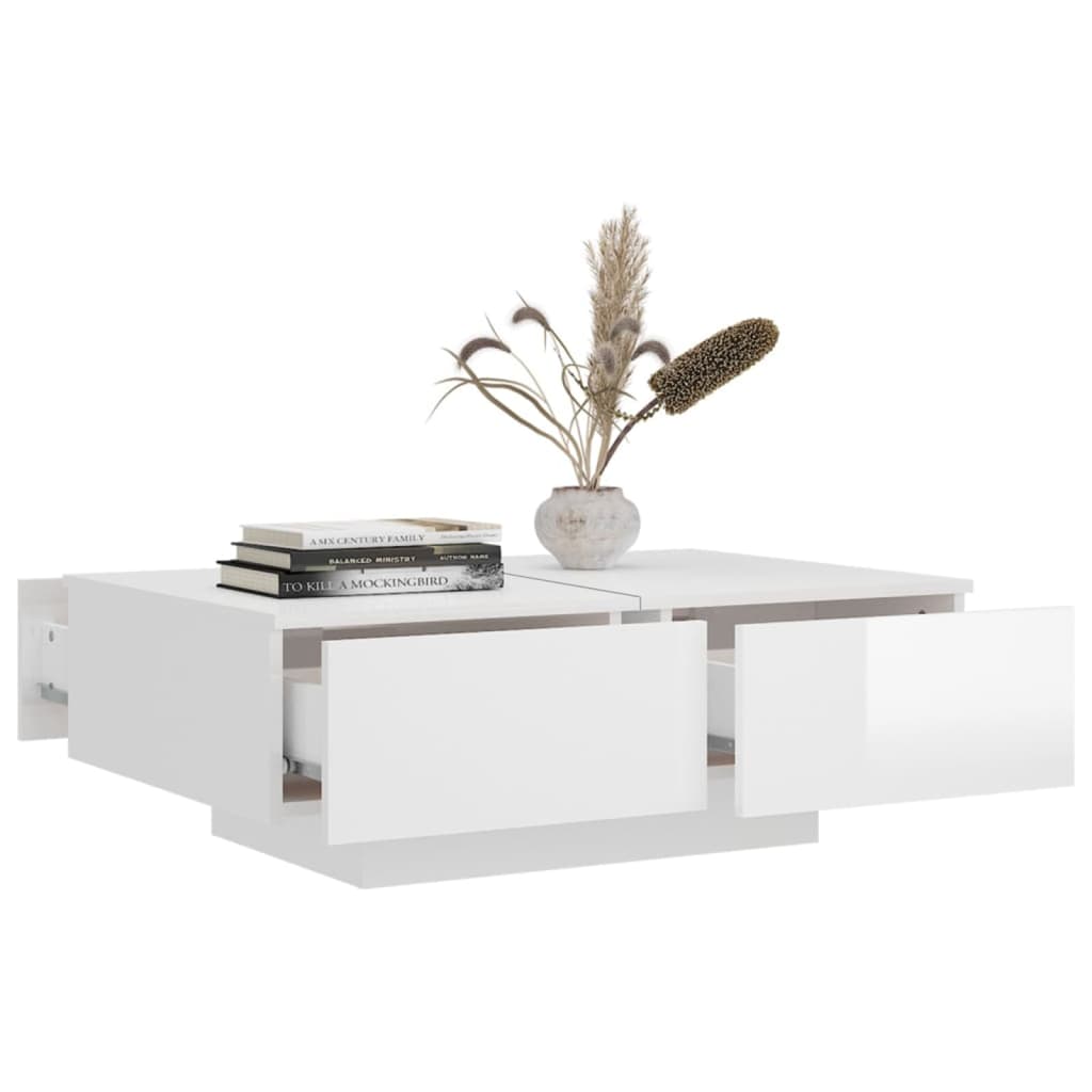 Tavolino Salotto Bianco Lucido 90x60x31 Cm In Legno Multistrato - Image 5