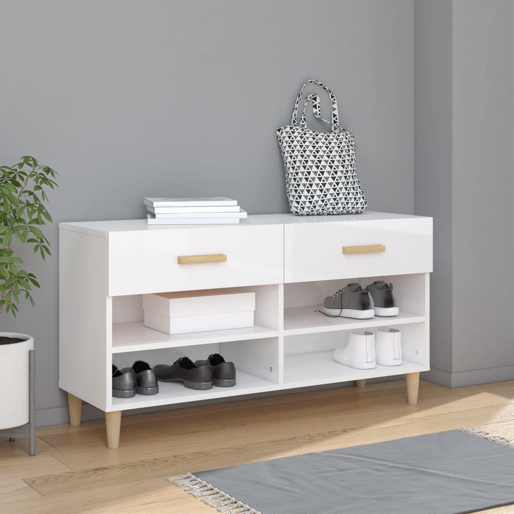 Scarpiera Bianco Lucido 102x35x55 Cm In Legno Multistrato - Image 4