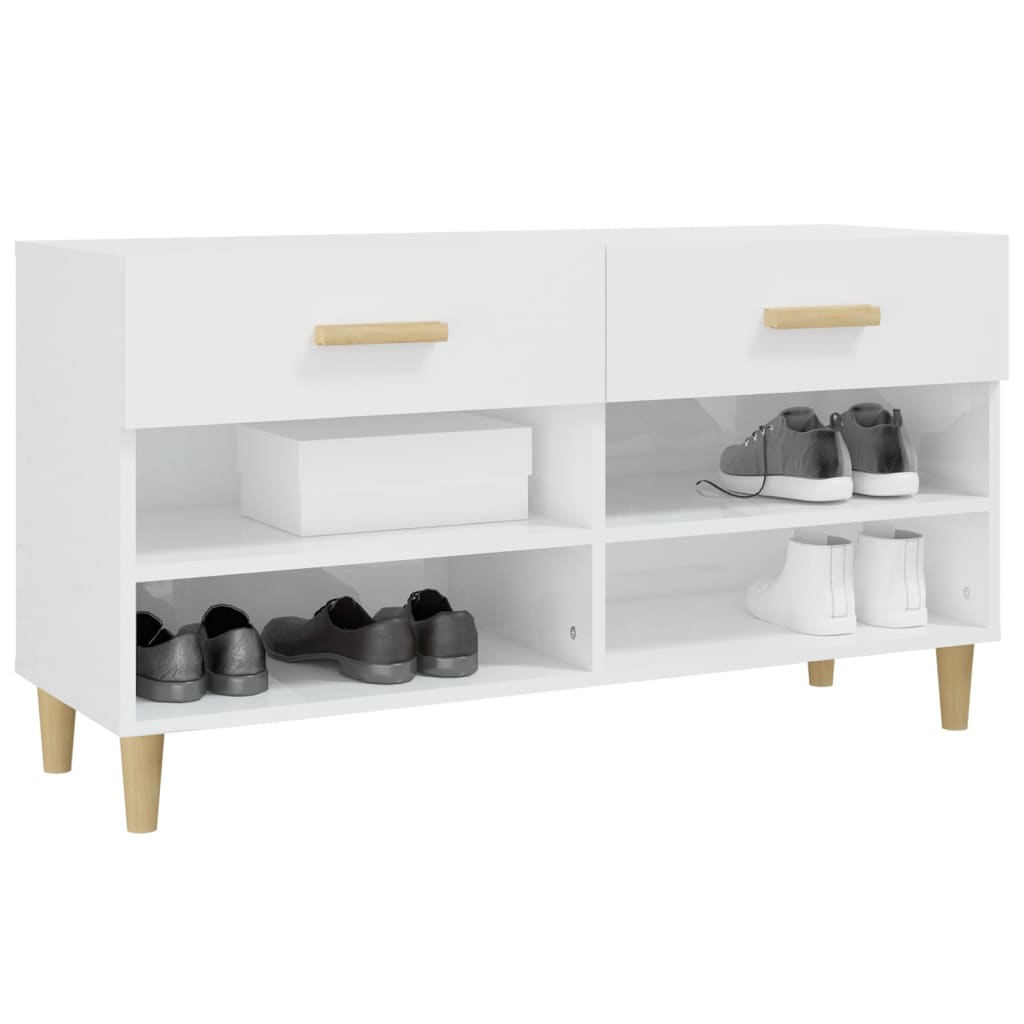 Scarpiera Bianco Lucido 102x35x55 Cm In Legno Multistrato - Image 2