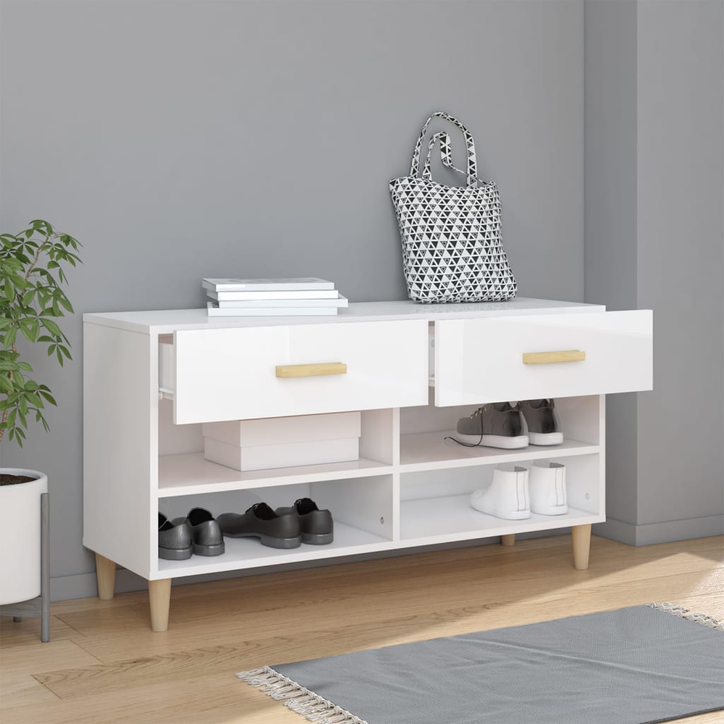 Scarpiera Bianco Lucido 102x35x55 Cm In Legno Multistrato