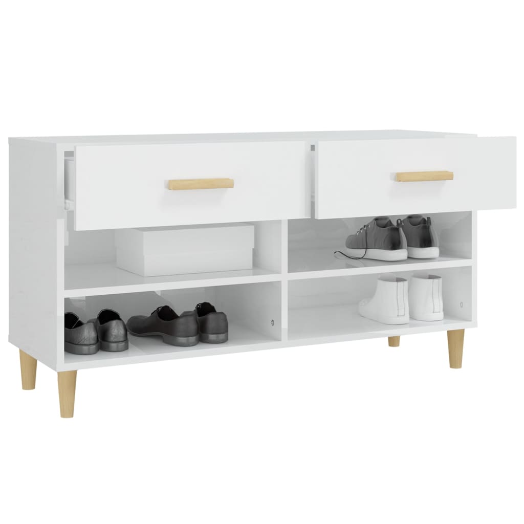Scarpiera Bianco Lucido 102x35x55 Cm In Legno Multistrato - Image 3