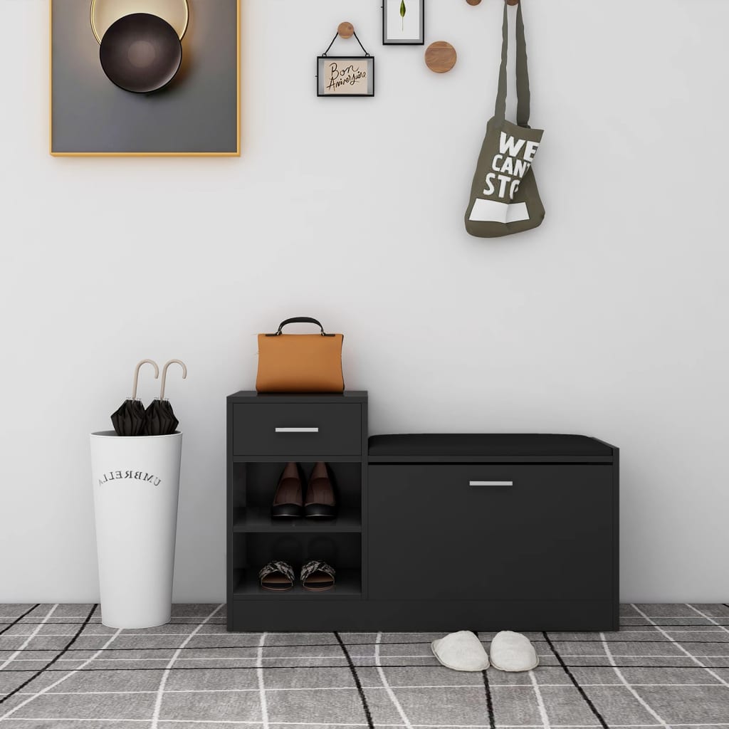 Panca Porta Scarpe Nera 94,5x31x57 Cm In Legno Multistrato - Image 5