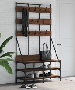Appendiabiti Con Porta Scarpe Rovere Marrone 100x40x184 cm