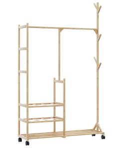 Appendiabiti Con Ripiani E Ruote 100x38x175,5 Cm In Bambù