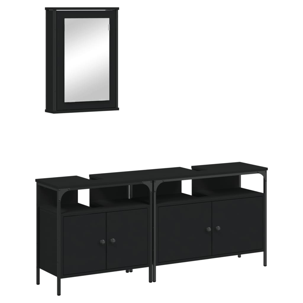 Set Mobili Da Bagno 3 Pz Nero In Legno Multistrato - Image 2