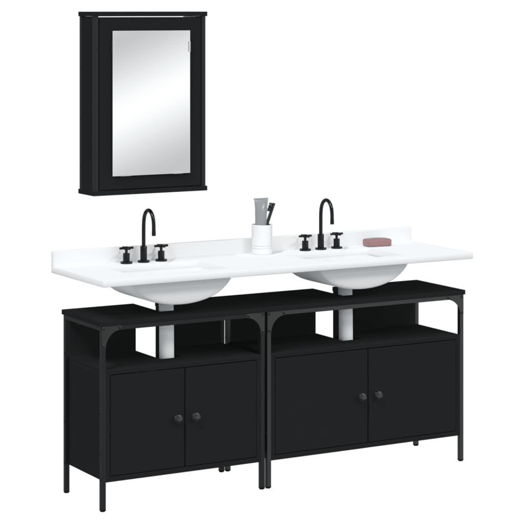 Set Mobili Da Bagno 3 Pz Nero In Legno Multistrato - Image 3