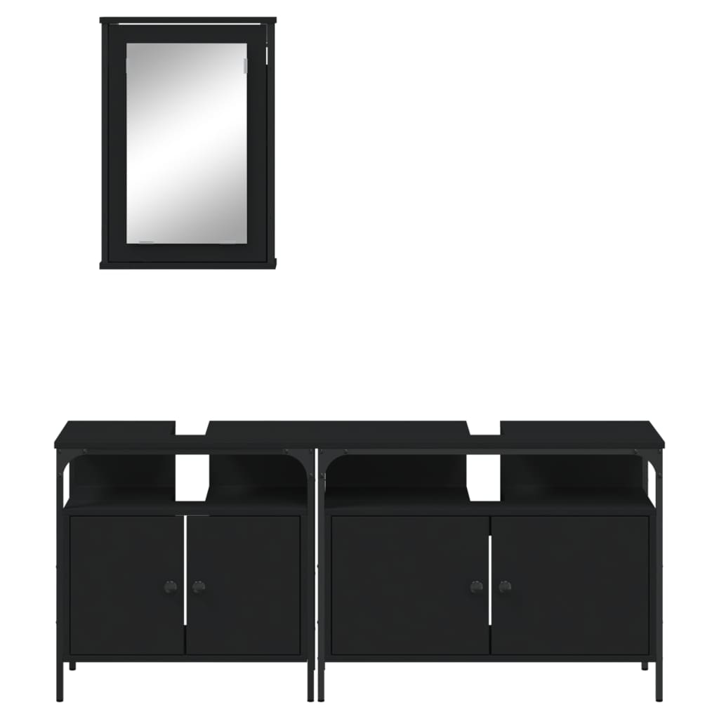 Set Mobili Da Bagno 3 Pz Nero In Legno Multistrato - Image 4