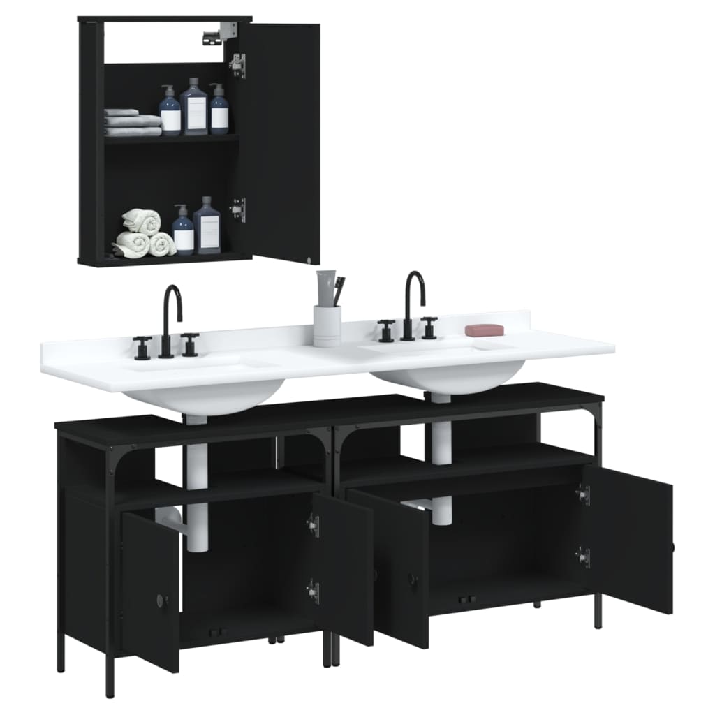 Set Mobili Da Bagno 3 Pz Nero In Legno Multistrato - Image 6