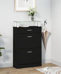 Scarpiera Nera 63x24x104 Cm In Legno Multistrato