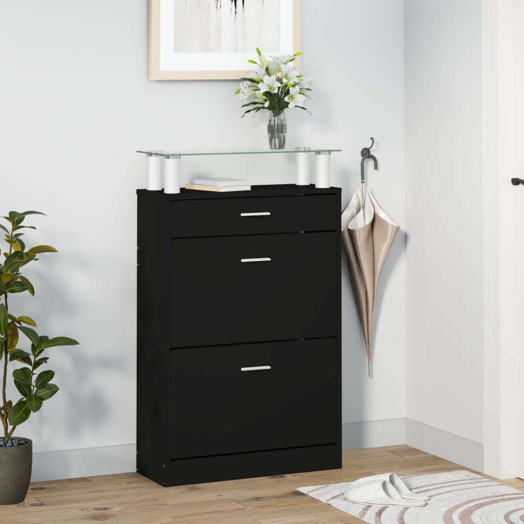 Scarpiera Nera 63x24x104 Cm In Legno Multistrato