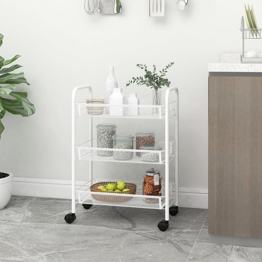 Carrello Da Cucina Con 3 Ripiani Bianco 46x26x64 Cm In Ferro - Image 4