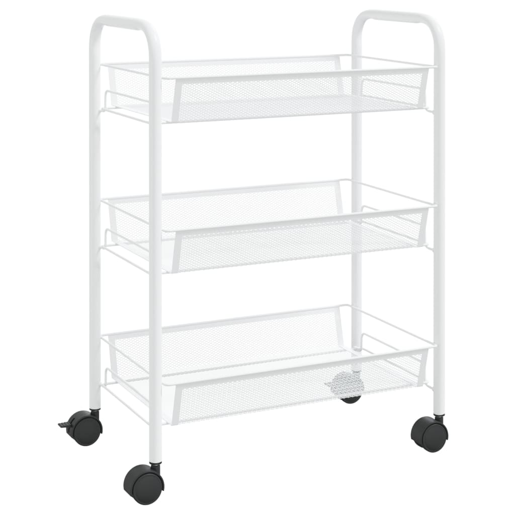 Carrello Da Cucina Con 3 Ripiani Bianco 46x26x64 Cm In Ferro