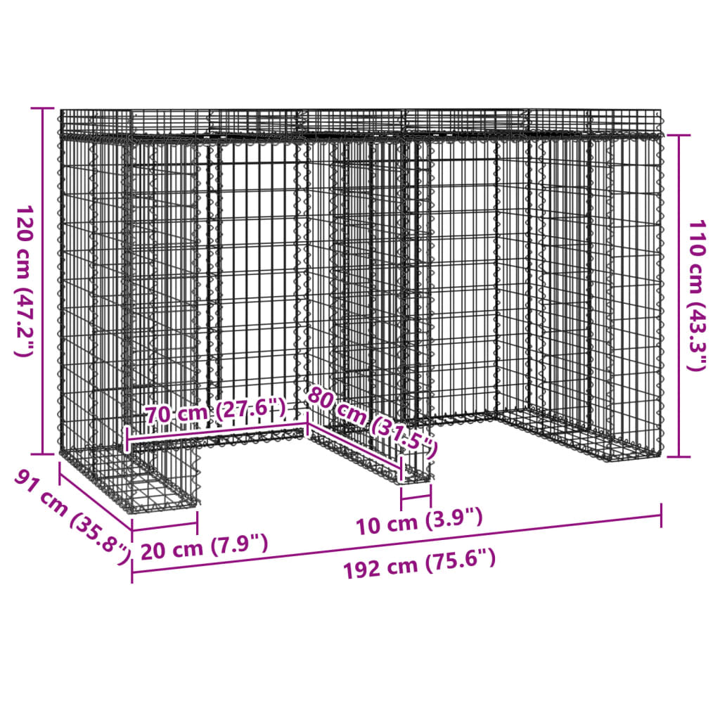 Parete Gabbioni Bidone Spazzatura 192x91x120 Cm Ferro Zincato - Image 4