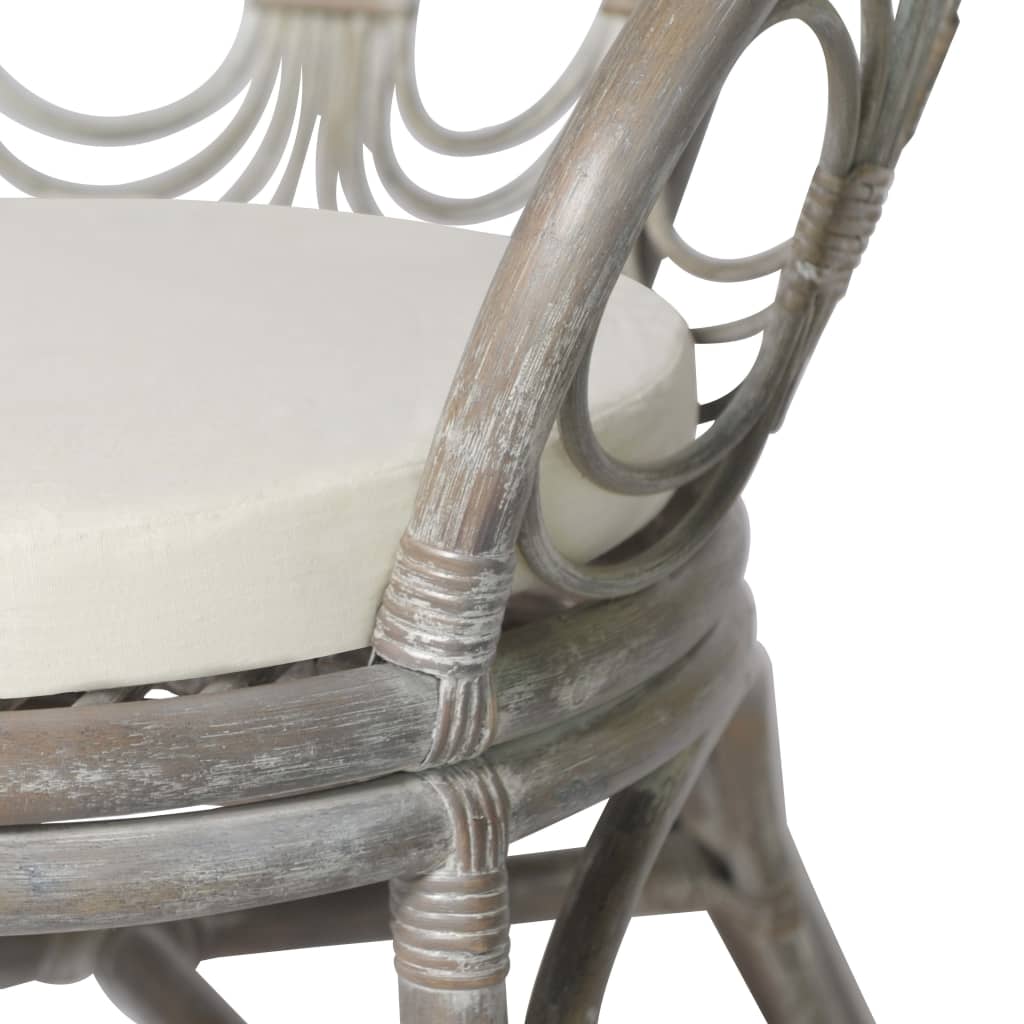Sedia Da Pranzo Con Cuscino Grigio In Rattan Naturale E Lino