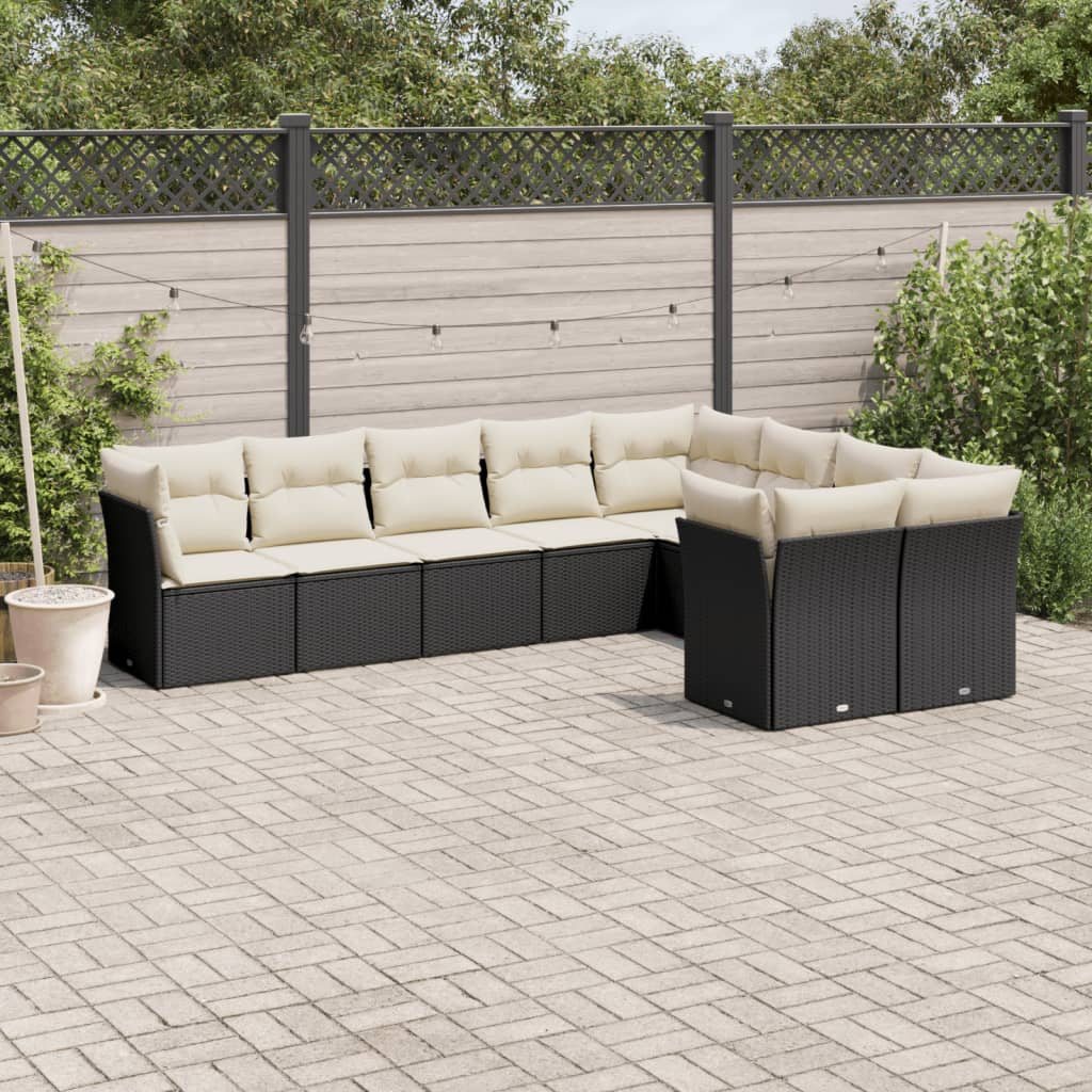 Set Divani Da Giardino 9 Pz Con Cuscini Nero In Polyrattan - Image 3