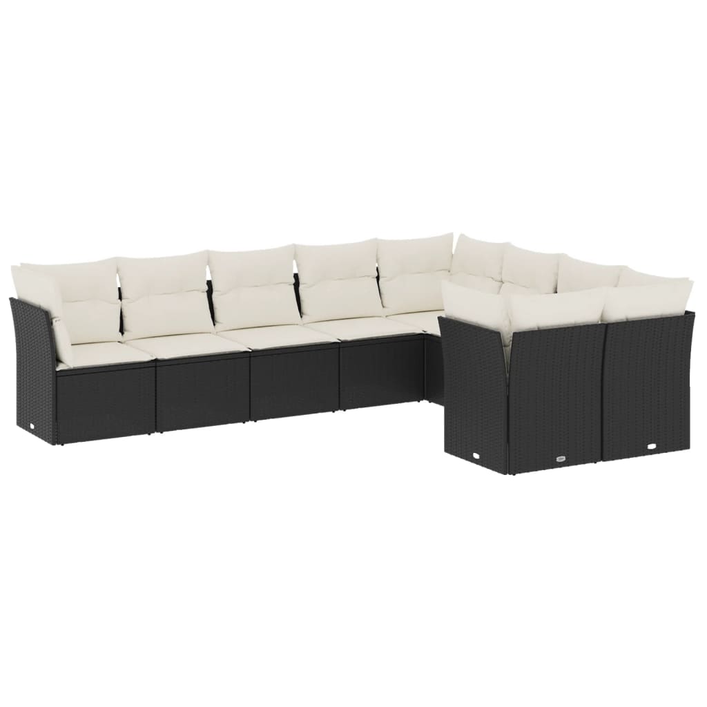 Set Divani Da Giardino 9 Pz Con Cuscini Nero In Polyrattan - Image 2