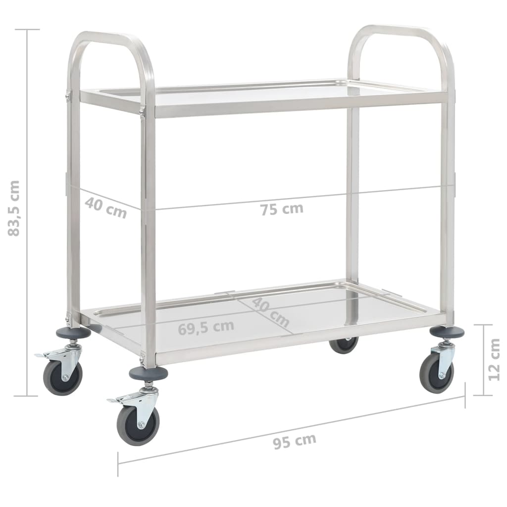 Carrello Da Cucina A 2 Livelli 95x45x83,5 Cm In Acciaio Inox - Image 6