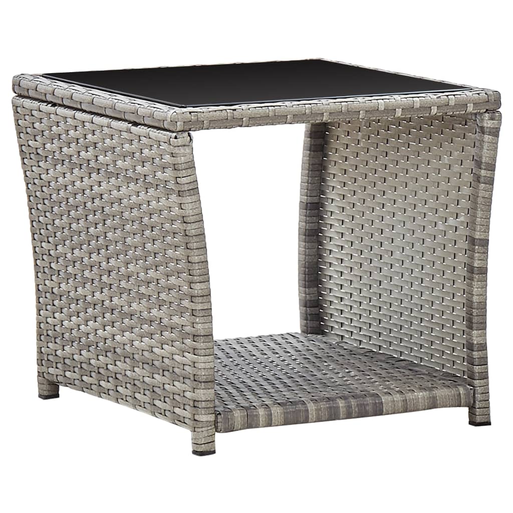 Tavolino Da Caffè Grigio 45x45x40 Cm In Polyrattan E Vetro - Image 2